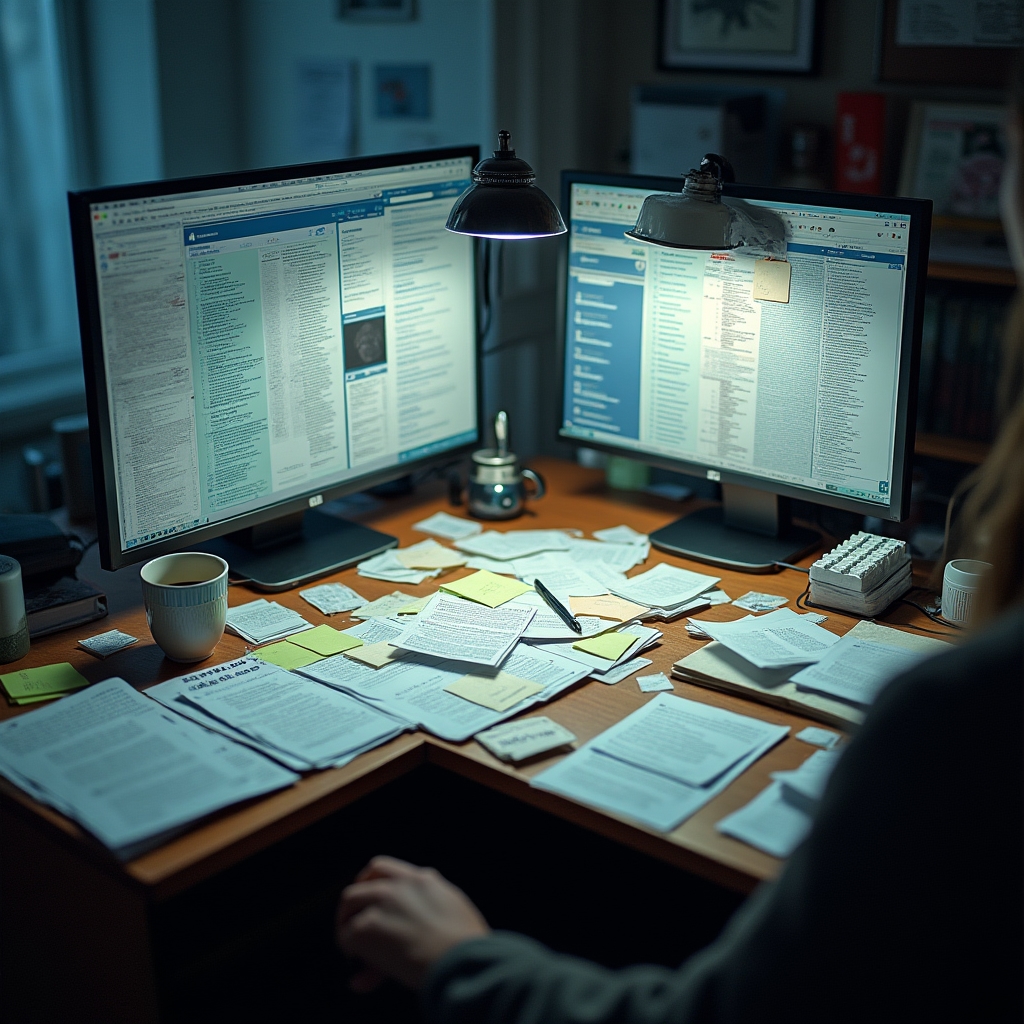 Cluttered content workflow overwhelmed by AI-generated text, representing the challenge of undifferentiated AI output